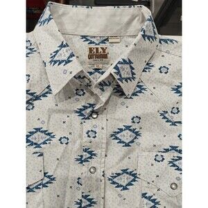 Vintage Ely Cattleman Mens Western Shirt XL Pearl Snap Geometric Aztec Pattern